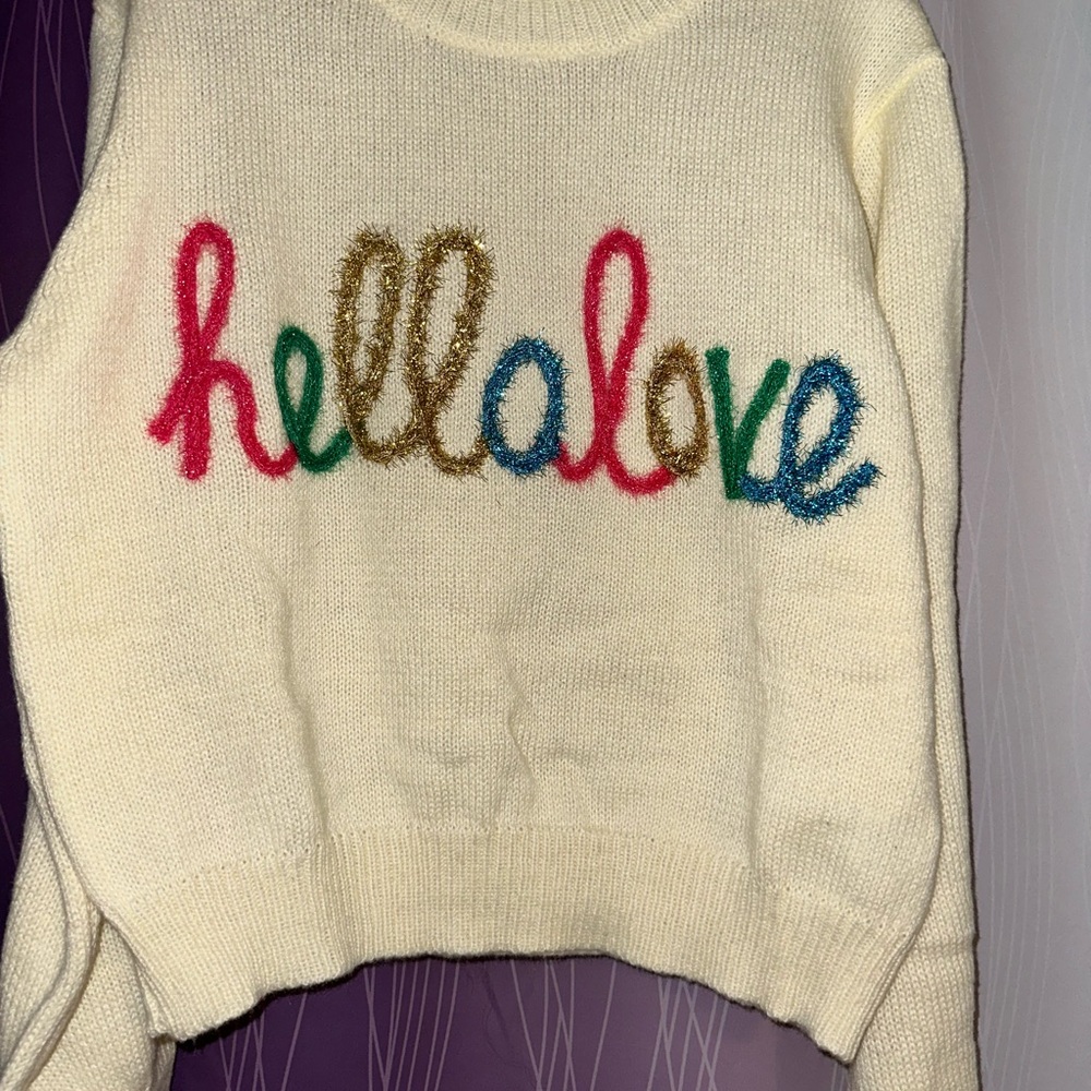 Cream Sweater with Multicolor 'hellolove' Design